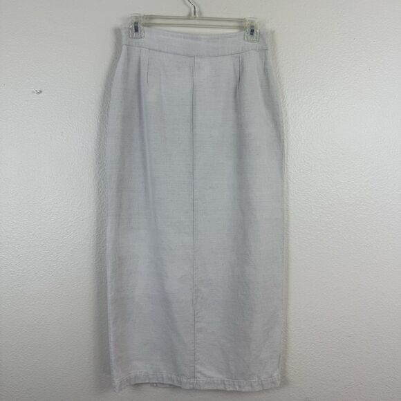 Vintage Cherokee Linen Cotton Lagenlook Casual Midi Wrap Skirt Cream 8 Small - Picture 8 of 15